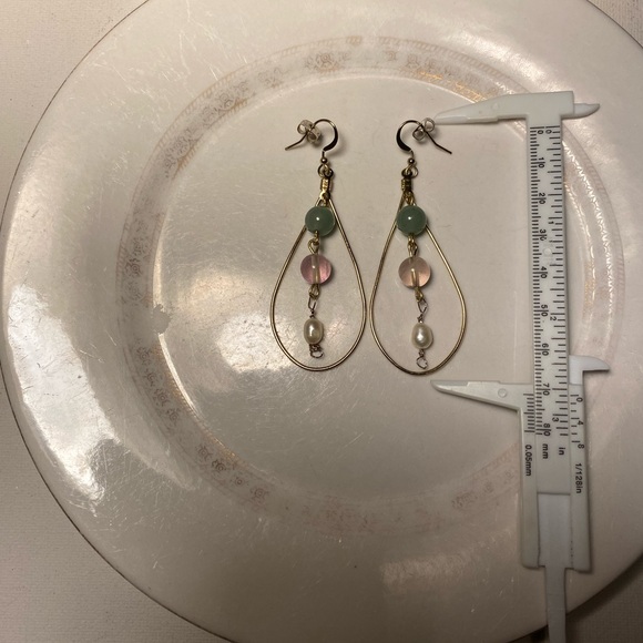 ๐๐ Tara Designs handmade dream like gold tone rain drop gemstone FWCP earrings - Picture 7 of 7